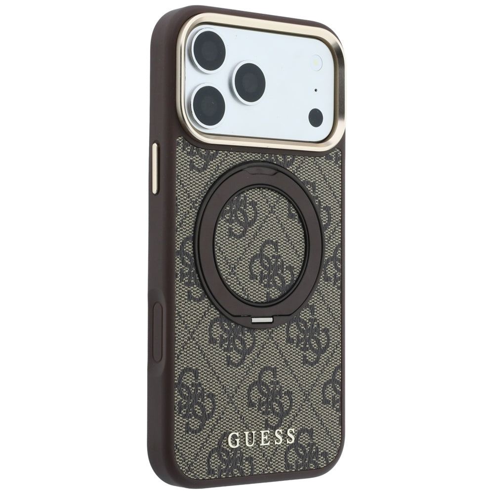 MagSafe tok Apple iPhone 18 Pro Max / 17 Pro Max készülékhez, Guess, Ring Stand 360 4G Classic Logo, Barna