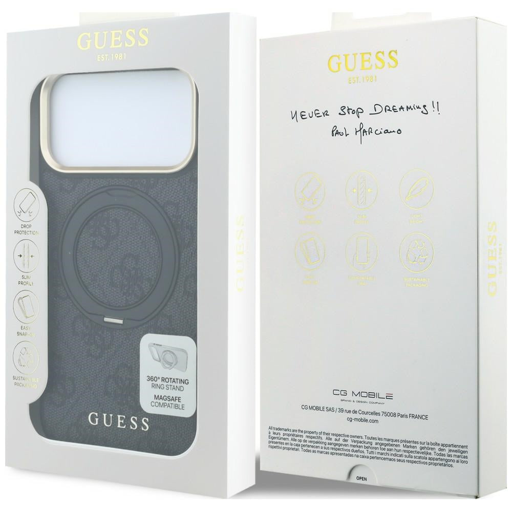 MagSafe tok Apple iPhone 18 Pro Max / 17 Pro Max készülékhez, Guess, Ring Stand Classic Logo, Fekete