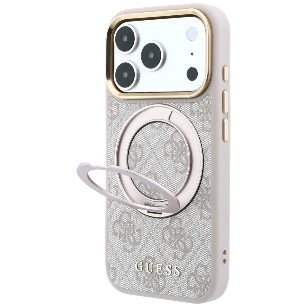 MagSafe tok Apple iPhone 18 Pro Max / 17 Pro Max készülékhez, Guess, Ring Stand Classic Logo, Rózsaszín
