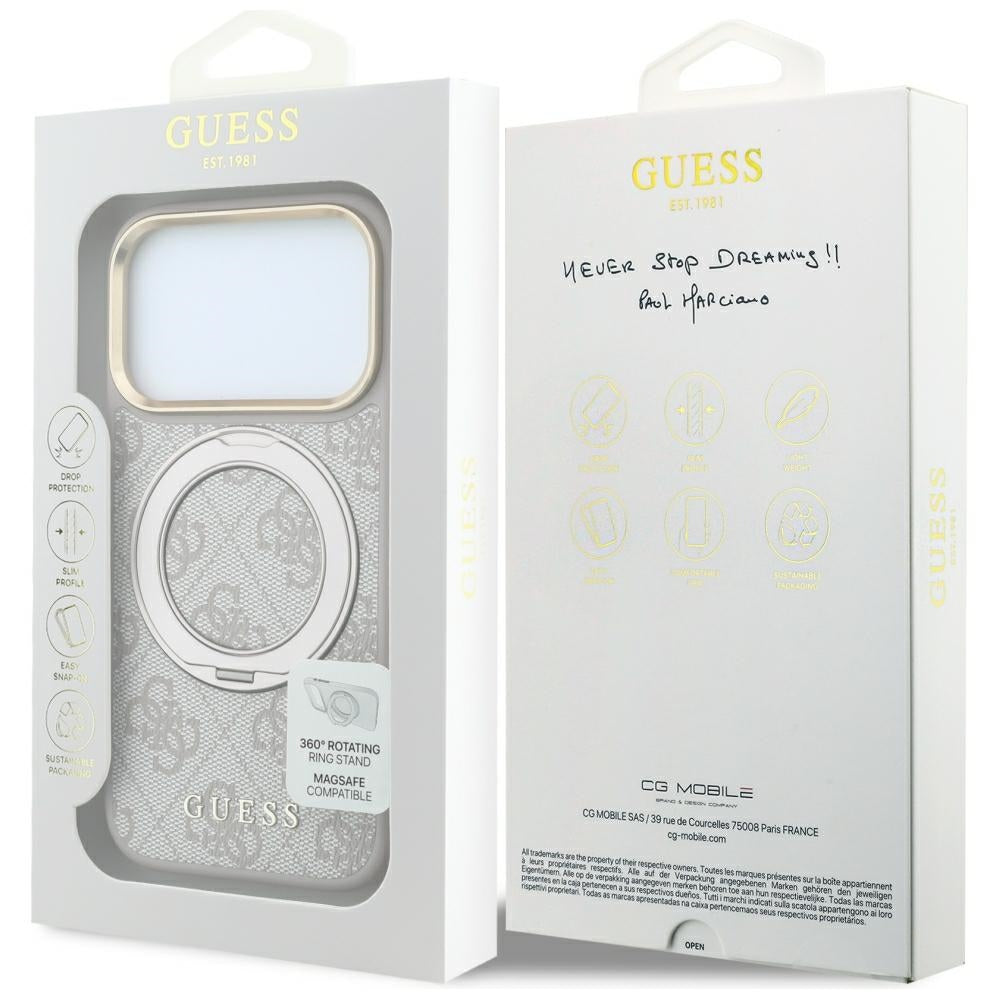 MagSafe tok Apple iPhone 18 Pro Max / 17 Pro Max készülékhez, Guess, Ring Stand Classic Logo, Rózsaszín