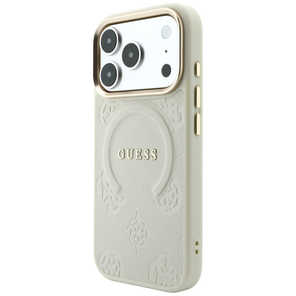 MagSafe tok Apple iPhone 18 Pro Max / 17 Pro Max készülékhez, Guess, Saffiano Peony Hot Stamp, bézs