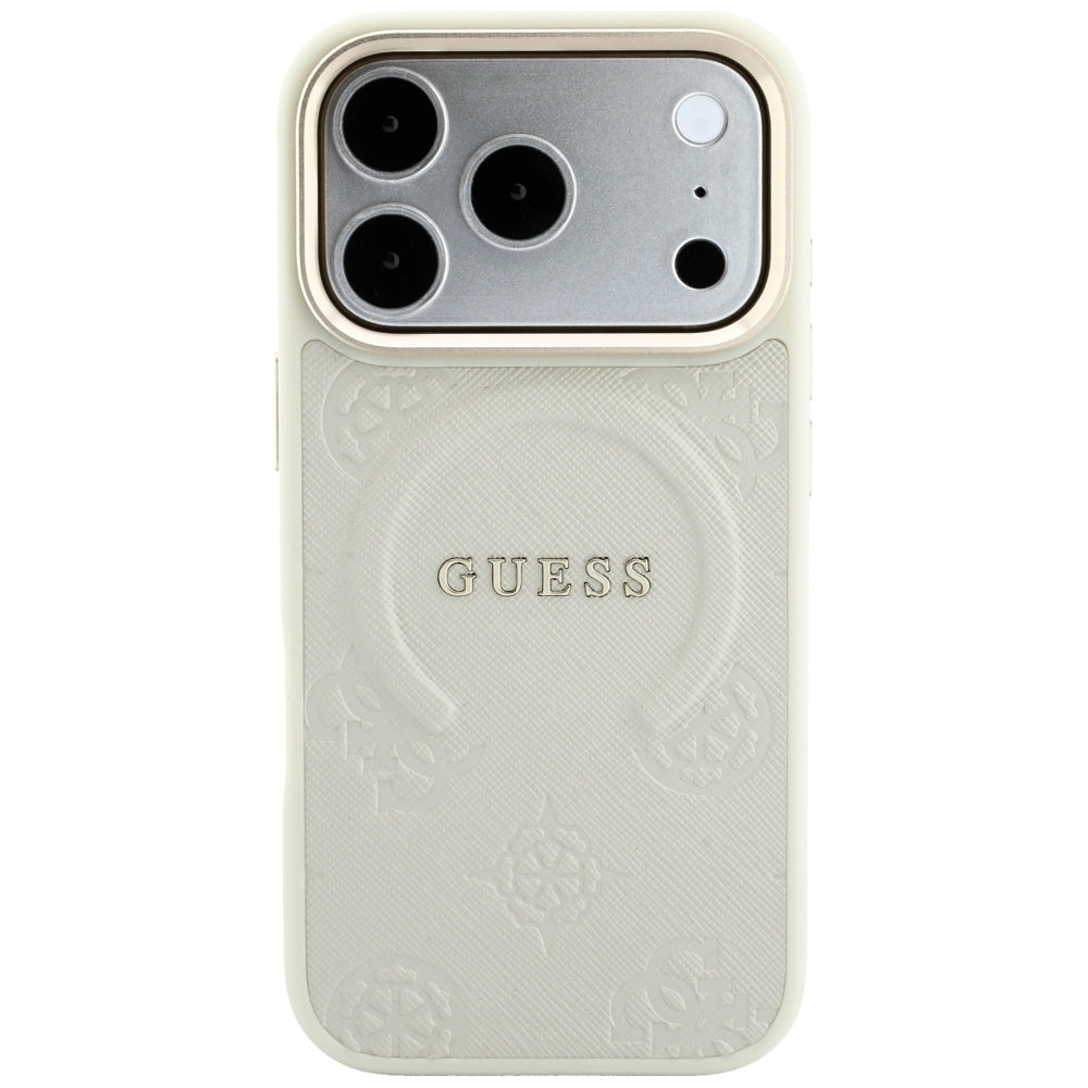MagSafe tok Apple iPhone 18 Pro Max / 17 Pro Max készülékhez, Guess, Saffiano Peony Hot Stamp, bézs