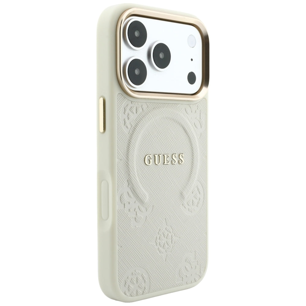 MagSafe tok Apple iPhone 18 Pro Max / 17 Pro Max készülékhez, Guess, Saffiano Peony Hot Stamp, bézs