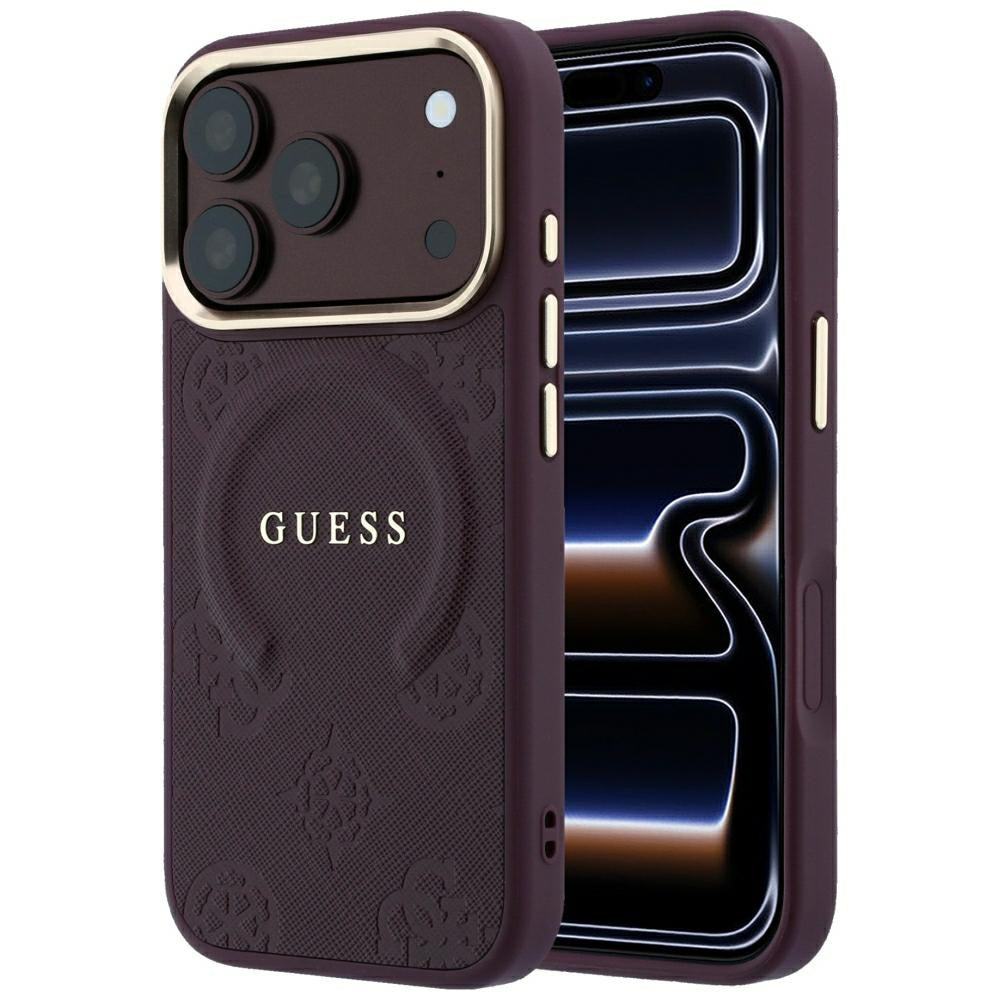 MagSafe tok Apple iPhone 18 Pro Max / 17 Pro Max készülékhez, Guess, Saffiano Peony Ring, Bordó