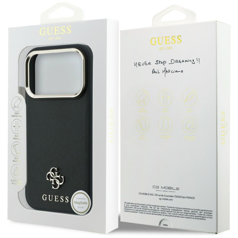 MagSafe tok Apple iPhone 18 Pro Max / 17 Pro Max készülékhez, Guess, Saffiano Small 4G Classic, Fekete