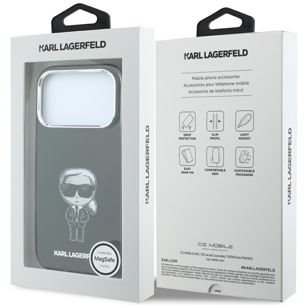 MagSafe tok Apple iPhone 18 Pro Max / 17 Pro Max készülékhez, Karl Lagerfeld, IML Ikonik Sketch Print, Fekete