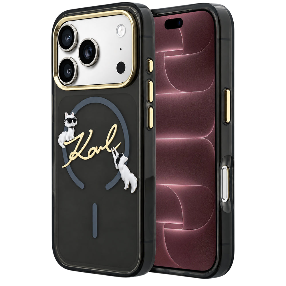 MagSafe tok Apple iPhone 18 Pro Max / 17 Pro Max készülékhez, Karl Lagerfeld, IML Choupette Karl Script Logo, Fekete
