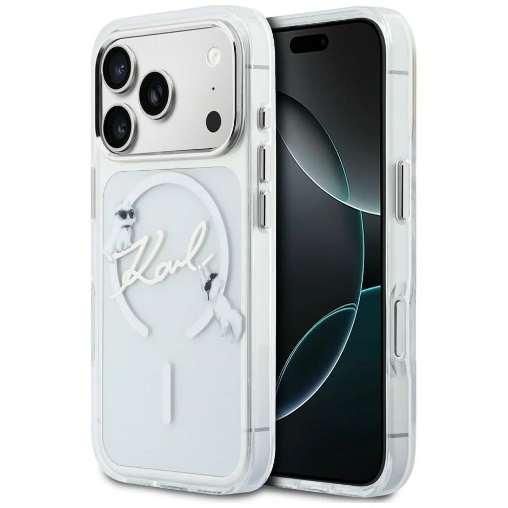 MagSafe tok Apple iPhone 18 Pro Max / 17 Pro Max készülékhez, Karl Lagerfeld, IML Choupette Karl Script logó, átlátszó
