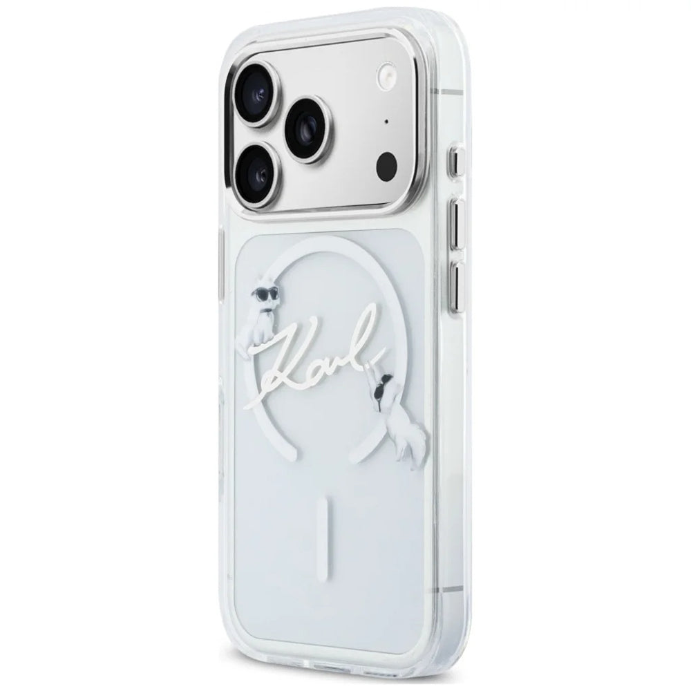 MagSafe tok Apple iPhone 18 Pro Max / 17 Pro Max készülékhez, Karl Lagerfeld, IML Choupette Karl Script logó, átlátszó