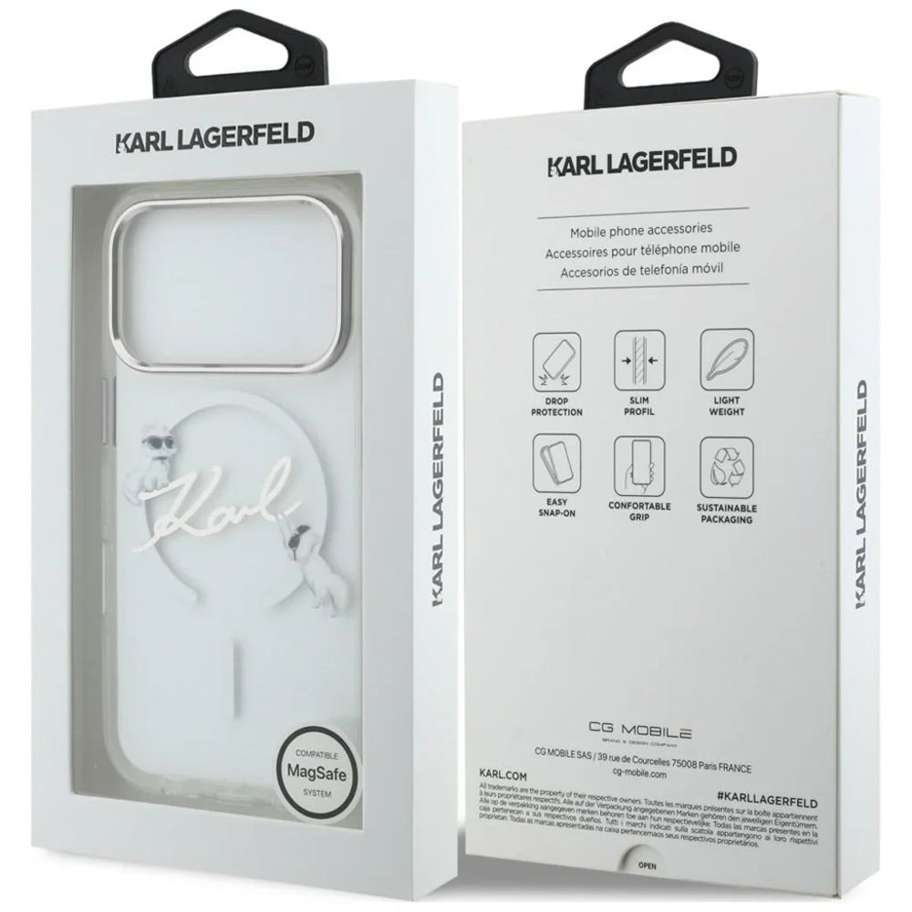 MagSafe tok Apple iPhone 18 Pro Max / 17 Pro Max készülékhez, Karl Lagerfeld, IML Choupette Karl Script logó, átlátszó