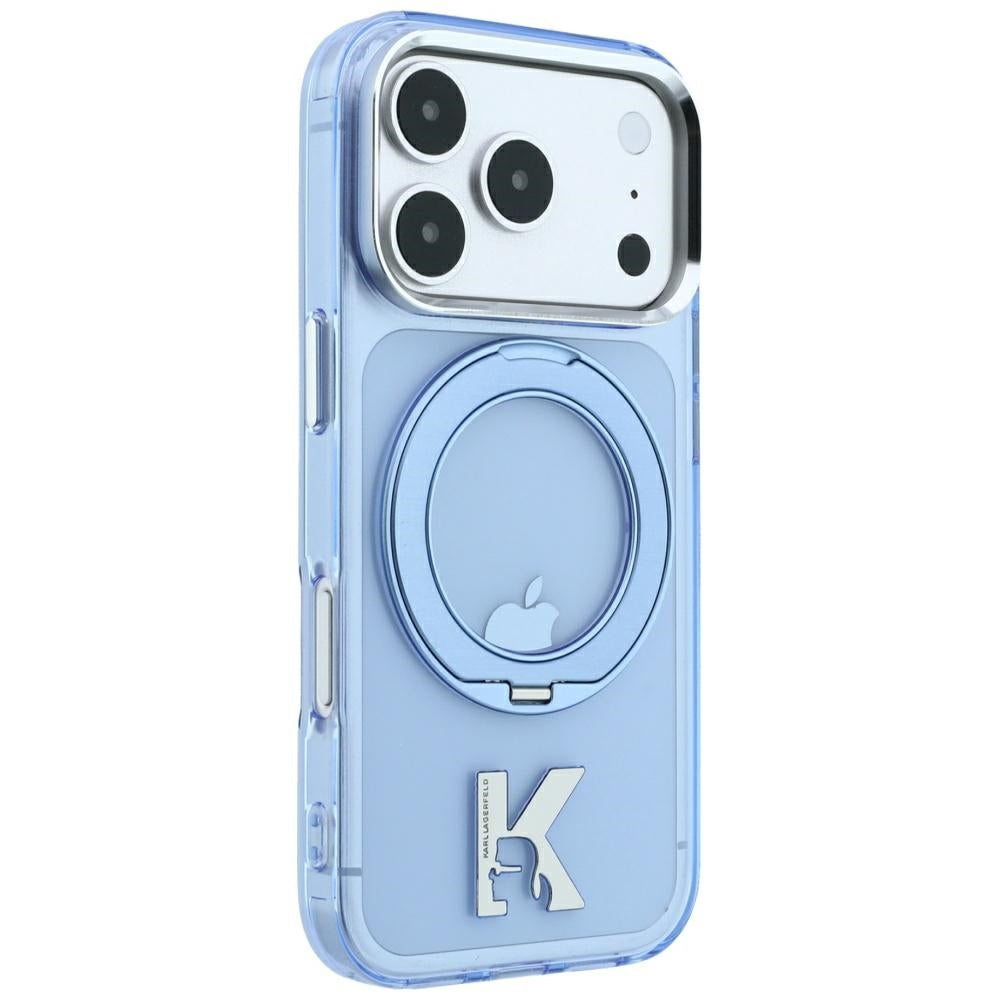 MagSafe tok Apple iPhone 18 Pro Max / 17 Pro Max készülékhez, Karl Lagerfeld, IML gyűrűs állvány Kameo fém, kék