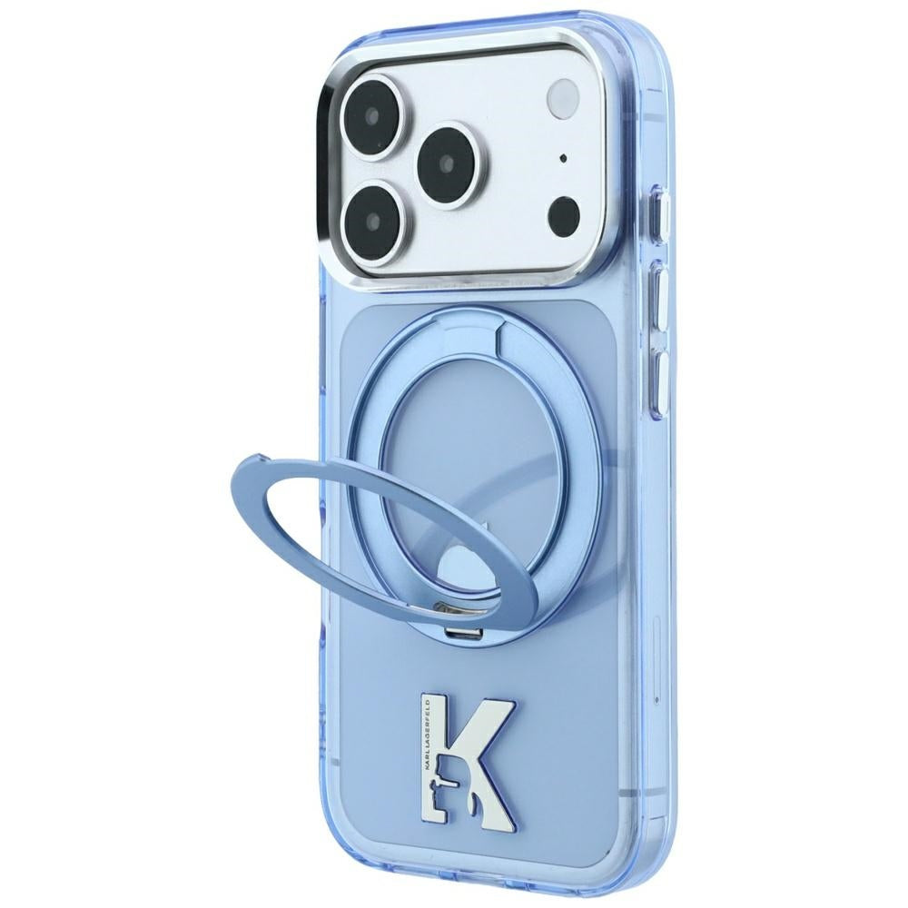 MagSafe tok Apple iPhone 18 Pro Max / 17 Pro Max készülékhez, Karl Lagerfeld, IML gyűrűs állvány Kameo fém, kék
