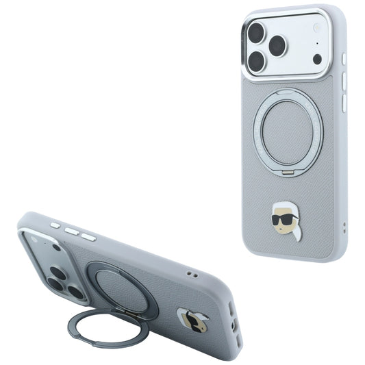 MagSafe tok Apple iPhone 18 Pro Max / 17 Pro Max készülékhez, Karl Lagerfeld, Ring Stand 360 Karl Pin, szürke