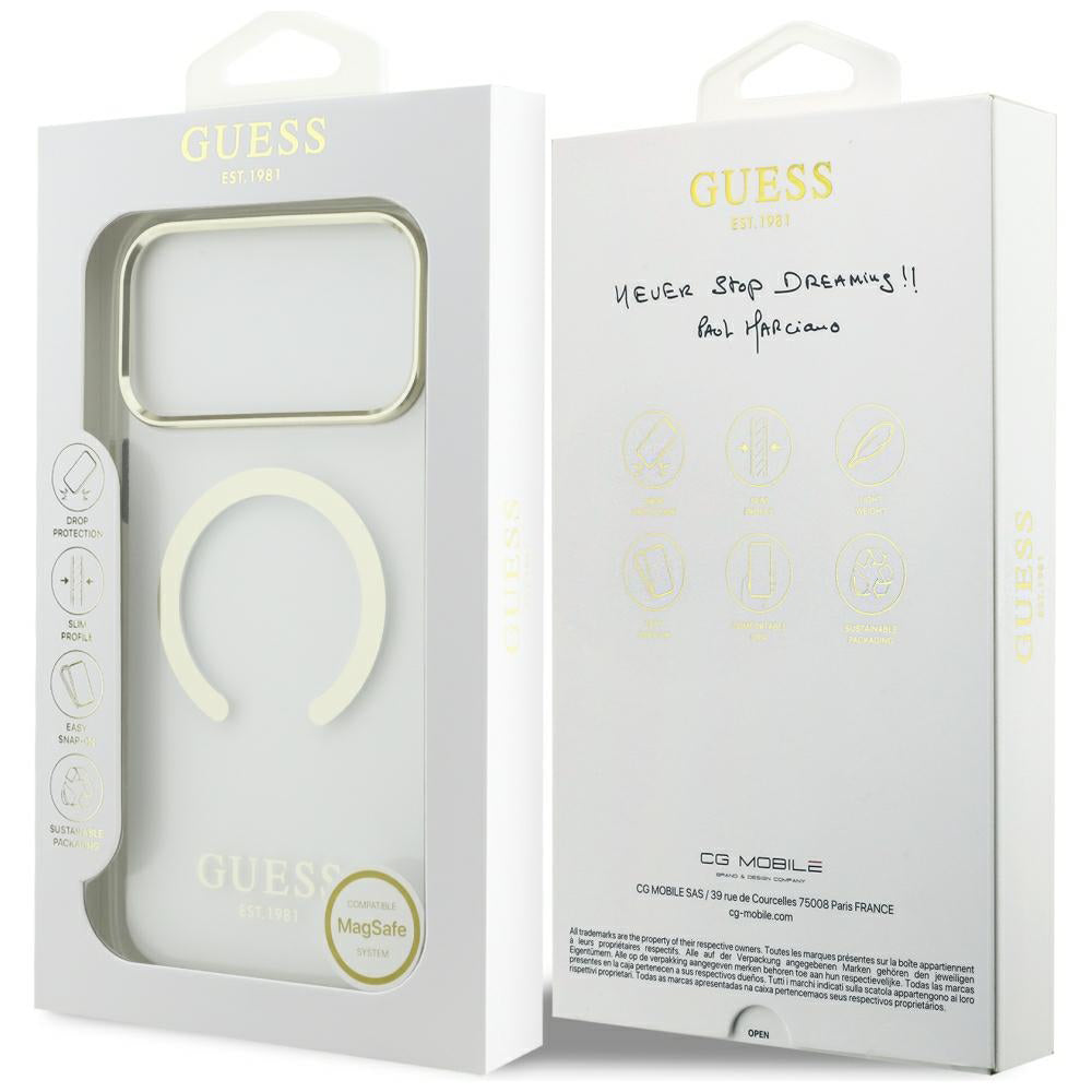 MagSafe tok Apple iPhone 18 Pro Max-hoz, Guess, Fém Kontúr, Arany