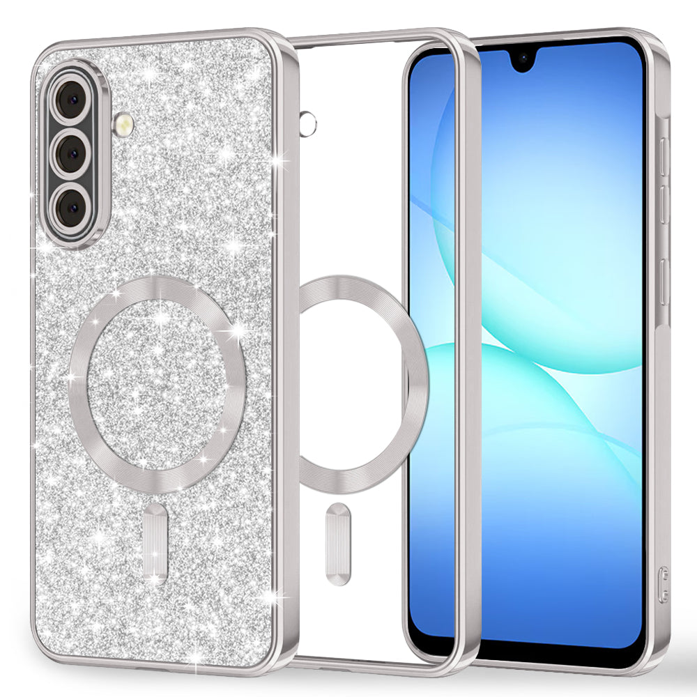 MagSafe Case for Samsung Galaxy A18 5G A186 / A18 4G A185 / F17 / M17 / A17 4G A175, Techsuit, Luxury Glitter, Silver