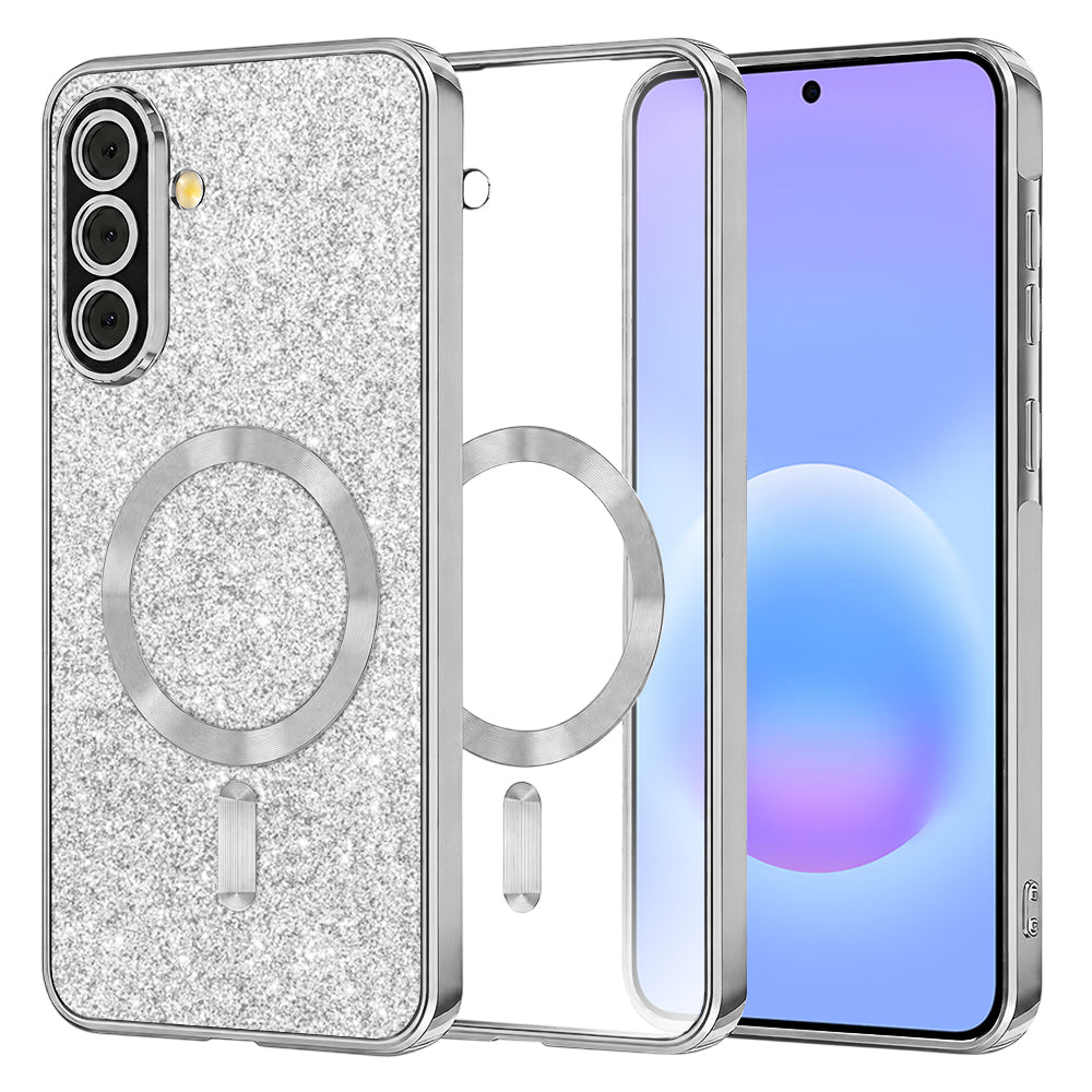 MagSafe tok Samsung Galaxy A57 5G-hez, Techsuit, Luxury Glitter, Ezüst