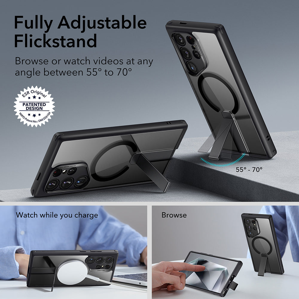 MagSafe tok Samsung Galaxy S24 Ultra S928-hez, ESR, Boost Flickstand, Átlátszó Fekete