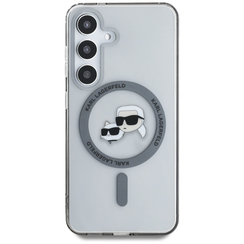 MagSafe Case for Samsung Galaxy S25+ S936, Karl Lagerfeld, IML Metal Karl & Choupette's Heads, Black