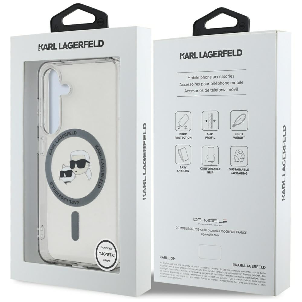 MagSafe Case for Samsung Galaxy S25+ S936, Karl Lagerfeld, IML Metal Karl & Choupette's Heads, Black