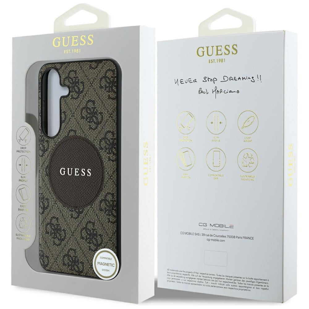 MagSafe tok Samsung Galaxy S25 S931-hez, Guess, 4G Circle Classic Logo, Barna