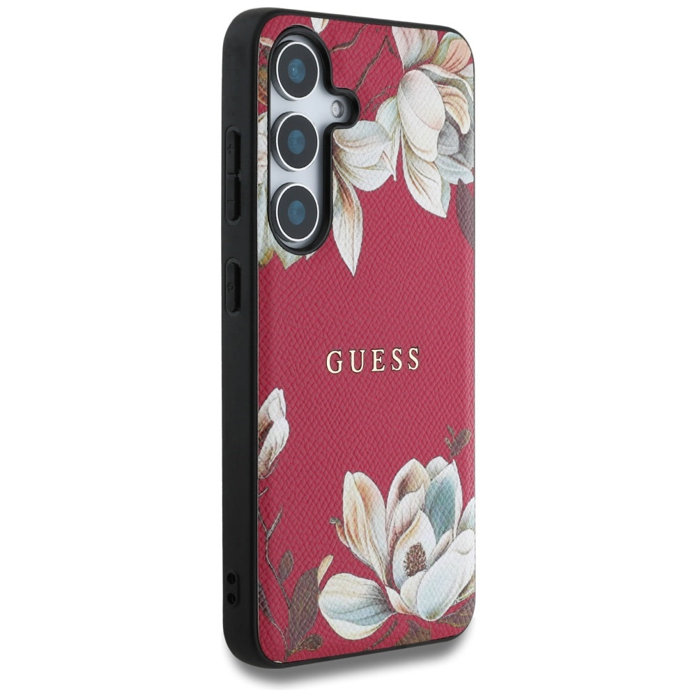 MagSafe tok Samsung Galaxy S25 S931-hez, Guess, Grained Flowers, Fucsia