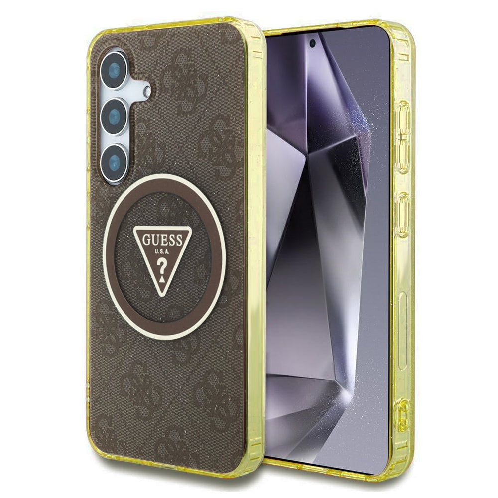 MagSafe tok Samsung Galaxy S25 S931-hez, Guess, IML Glitter 4G Circle Triangle, barna