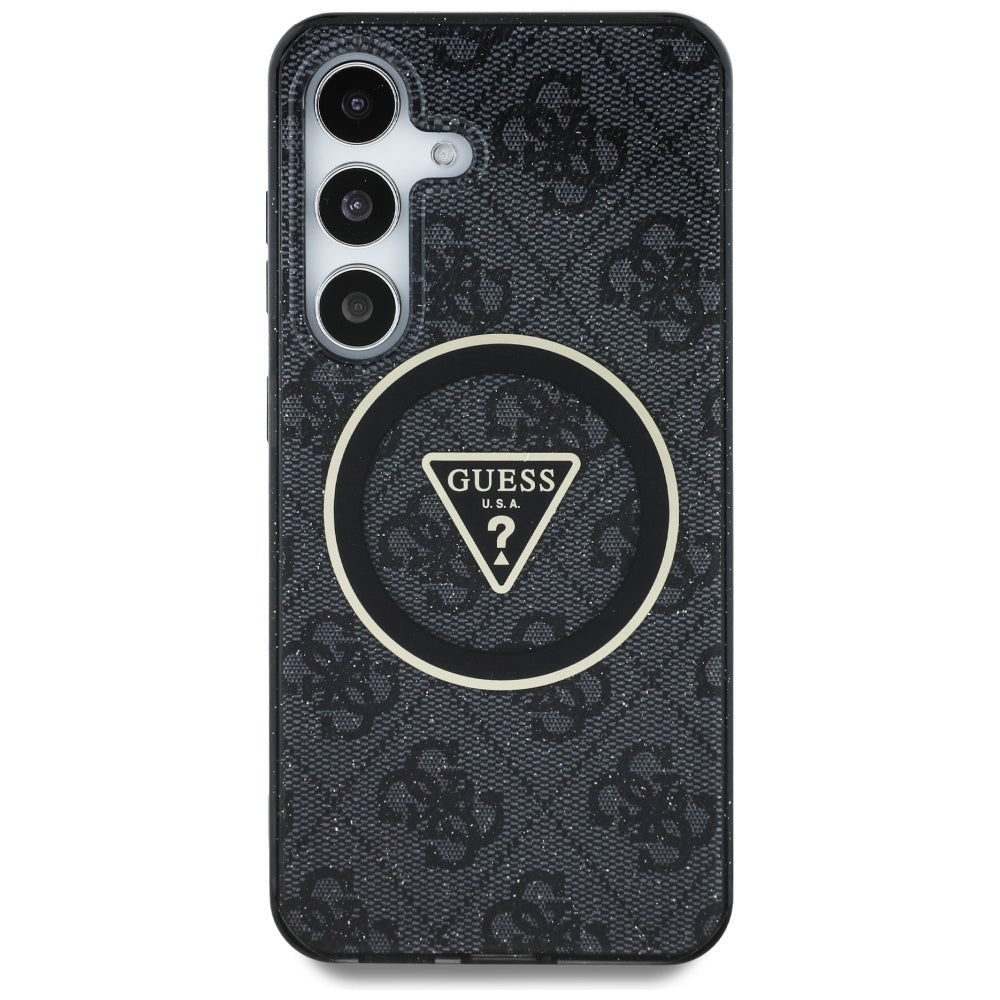 MagSafe tok Samsung Galaxy S25 S931-hez, Guess, IML Glitter 4G Circle Triangle, Fekete