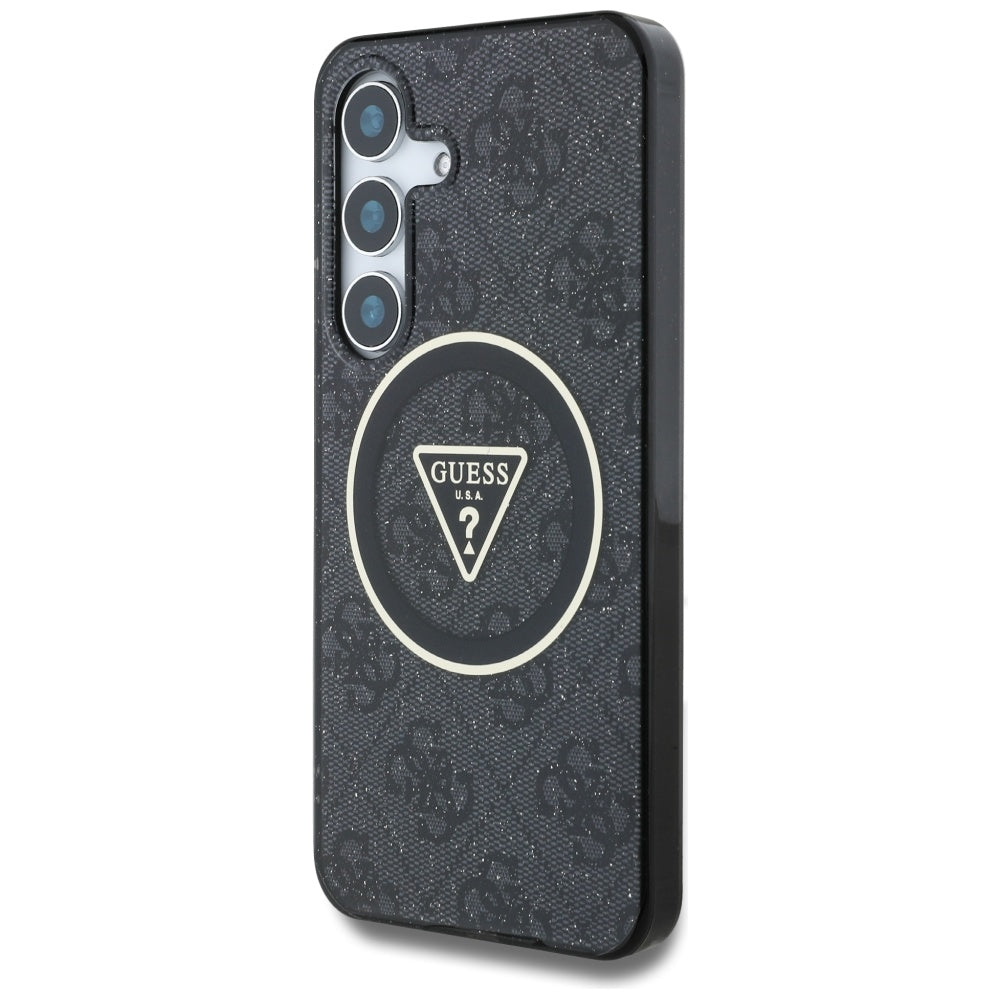 MagSafe tok Samsung Galaxy S25 S931-hez, Guess, IML Glitter 4G Circle Triangle, Fekete