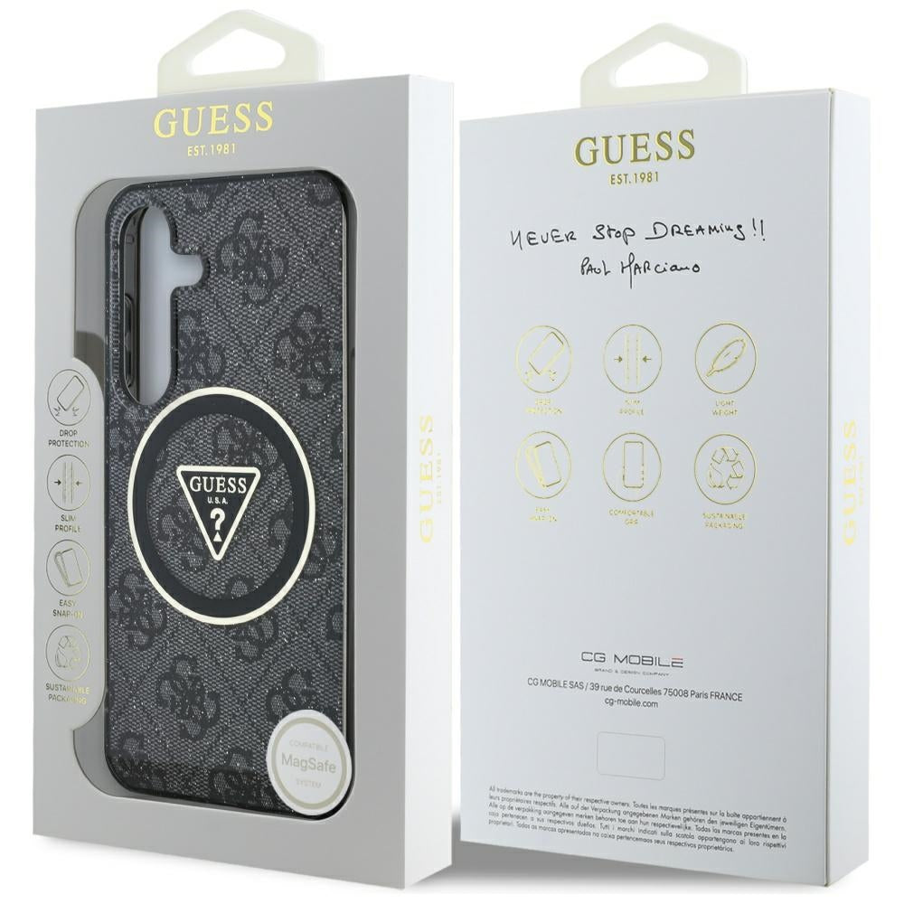MagSafe tok Samsung Galaxy S25 S931-hez, Guess, IML Glitter 4G Circle Triangle, Fekete