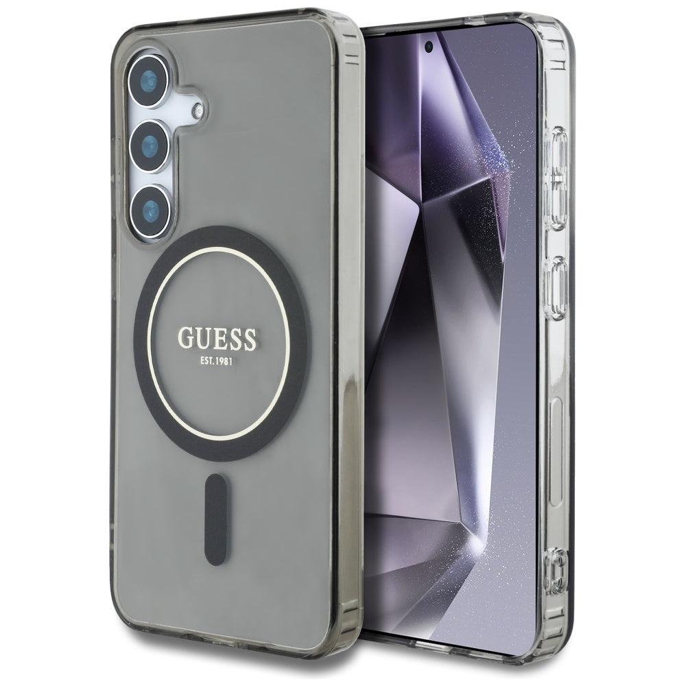 MagSafe tok Samsung Galaxy S25 S931-hez, Guess, IML Glitter Circle, Fekete