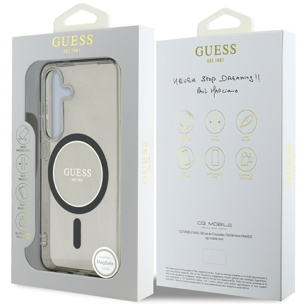 MagSafe tok Samsung Galaxy S25 S931-hez, Guess, IML Glitter Circle, Fekete
