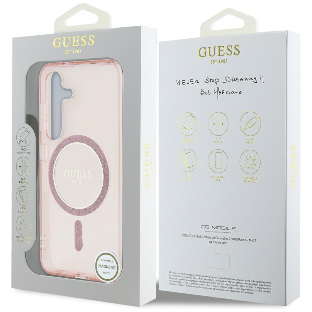 MagSafe tok Samsung Galaxy S25 S931-hez, Guess, IML Glitter Circle, Rózsaszín