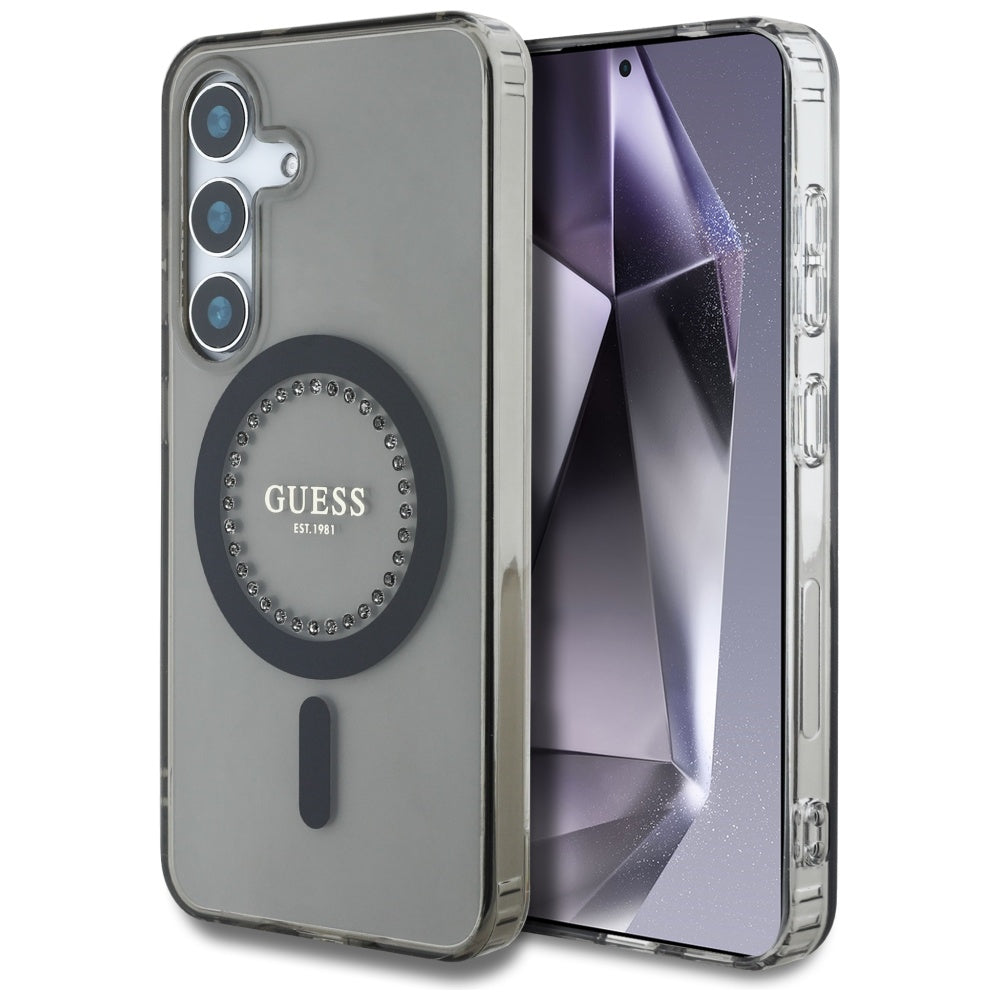 MagSafe tok Samsung Galaxy S25 S931-hez, Guess, IML Rhinestone, Fekete