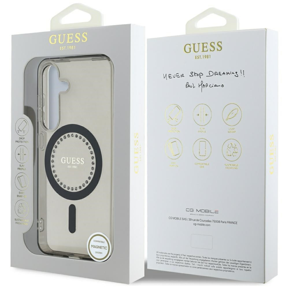 MagSafe tok Samsung Galaxy S25 S931-hez, Guess, IML Rhinestone, Fekete