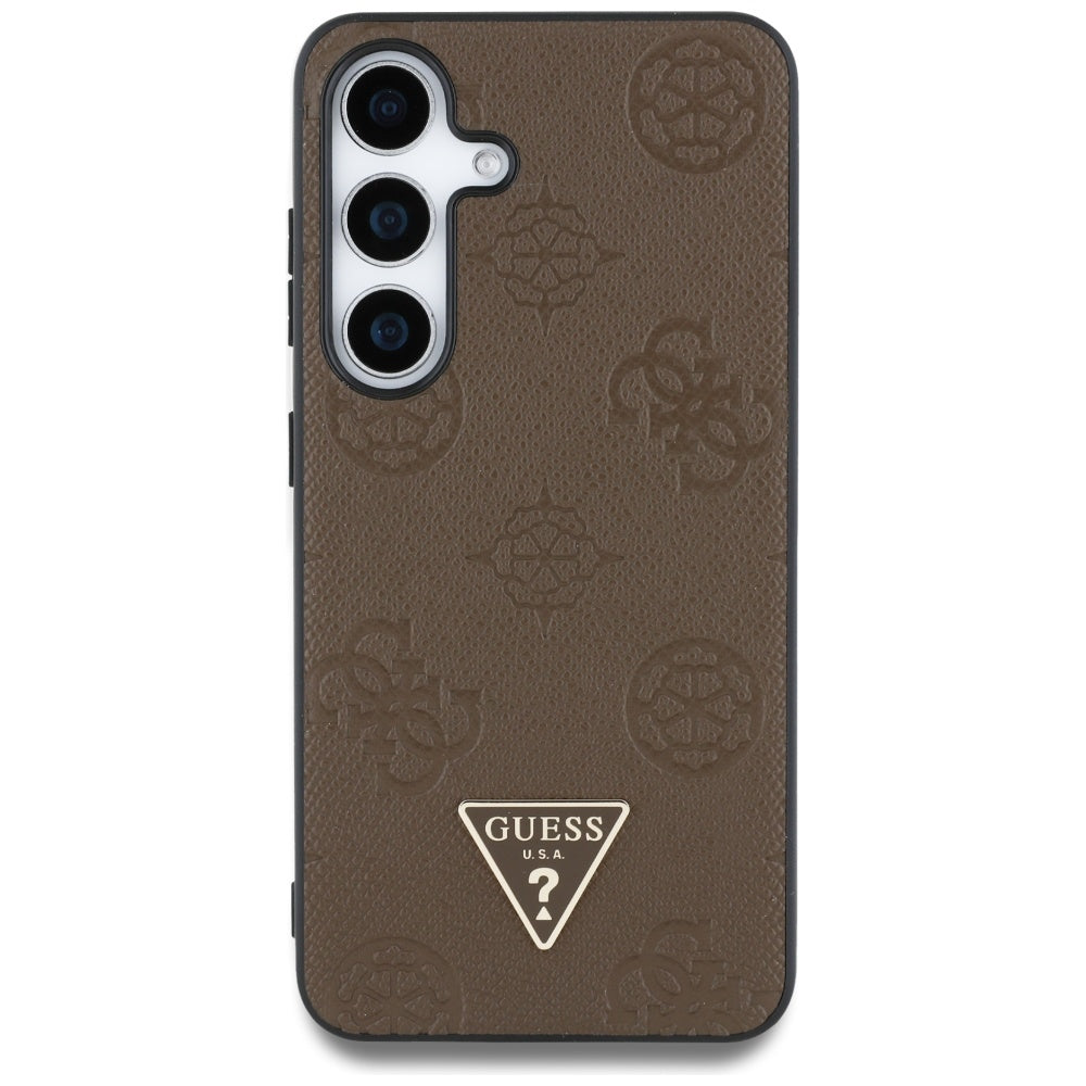 MagSafe tok Samsung Galaxy S25 S931-hez, Guess, Peony Grained Hot Stamp Triangle, barna