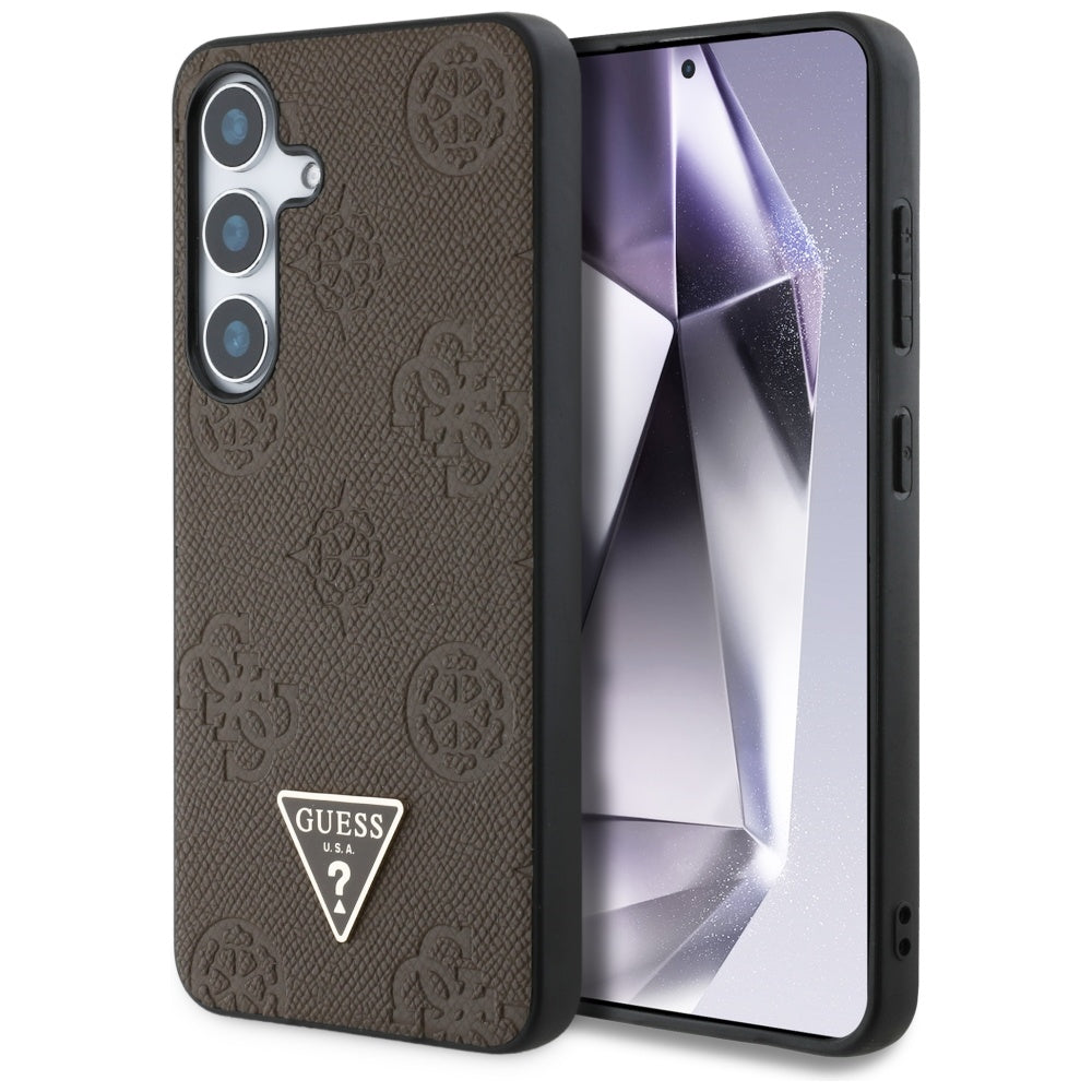 MagSafe tok Samsung Galaxy S25 S931-hez, Guess, Peony Grained Hot Stamp Triangle, barna