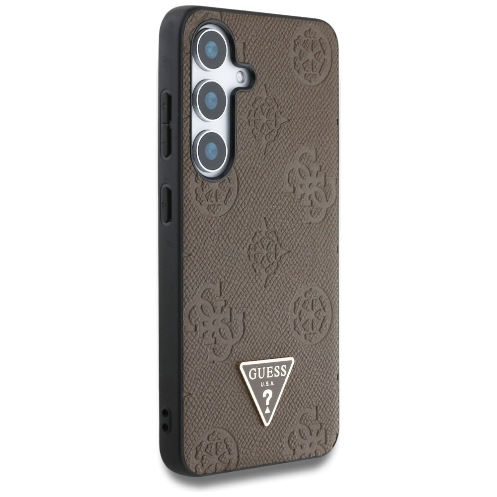 MagSafe tok Samsung Galaxy S25 S931-hez, Guess, Peony Grained Hot Stamp Triangle, barna