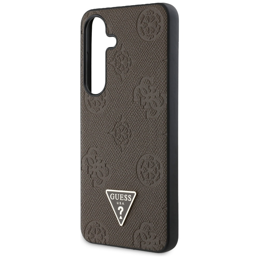 MagSafe tok Samsung Galaxy S25 S931-hez, Guess, Peony Grained Hot Stamp Triangle, barna