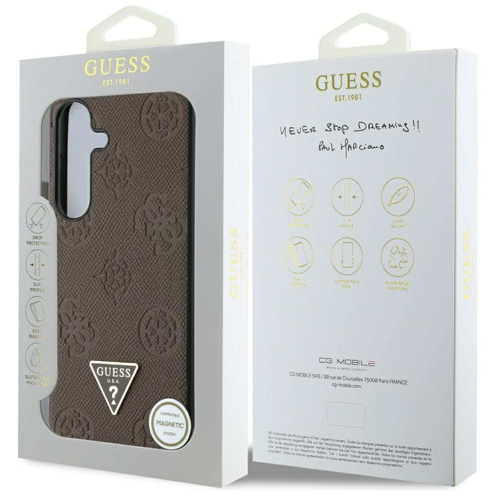 MagSafe tok Samsung Galaxy S25 S931-hez, Guess, Peony Grained Hot Stamp Triangle, barna