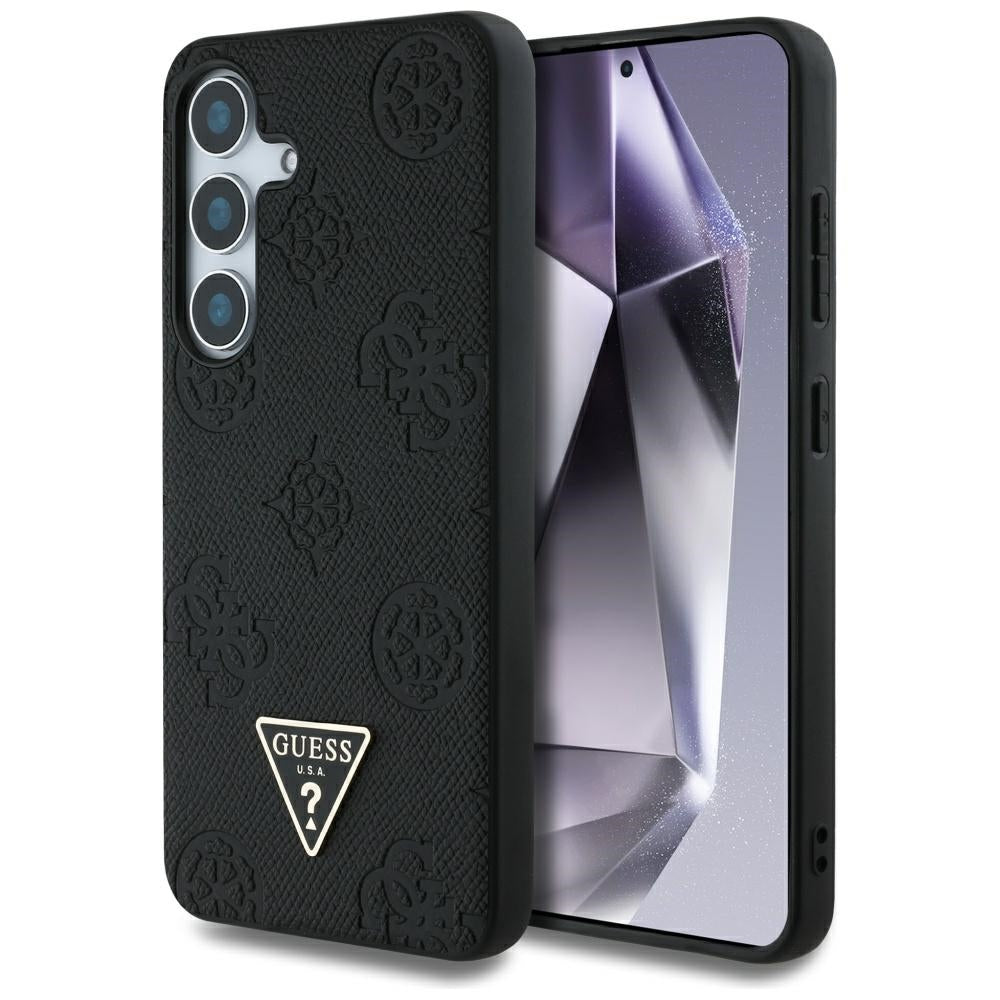 MagSafe tok Samsung Galaxy S25 S931-hez, Guess, Peony Grained Hot Stamp Triangle, Fekete