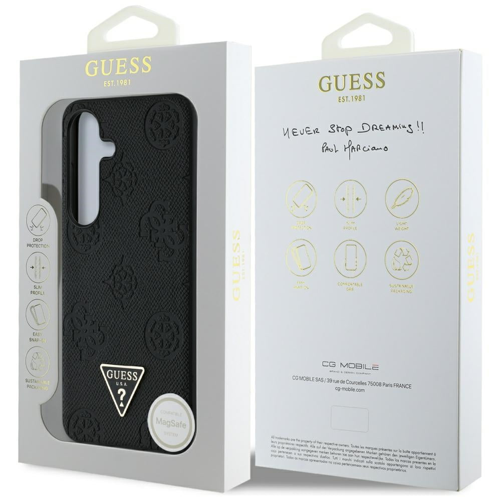 MagSafe tok Samsung Galaxy S25 S931-hez, Guess, Peony Grained Hot Stamp Triangle, Fekete