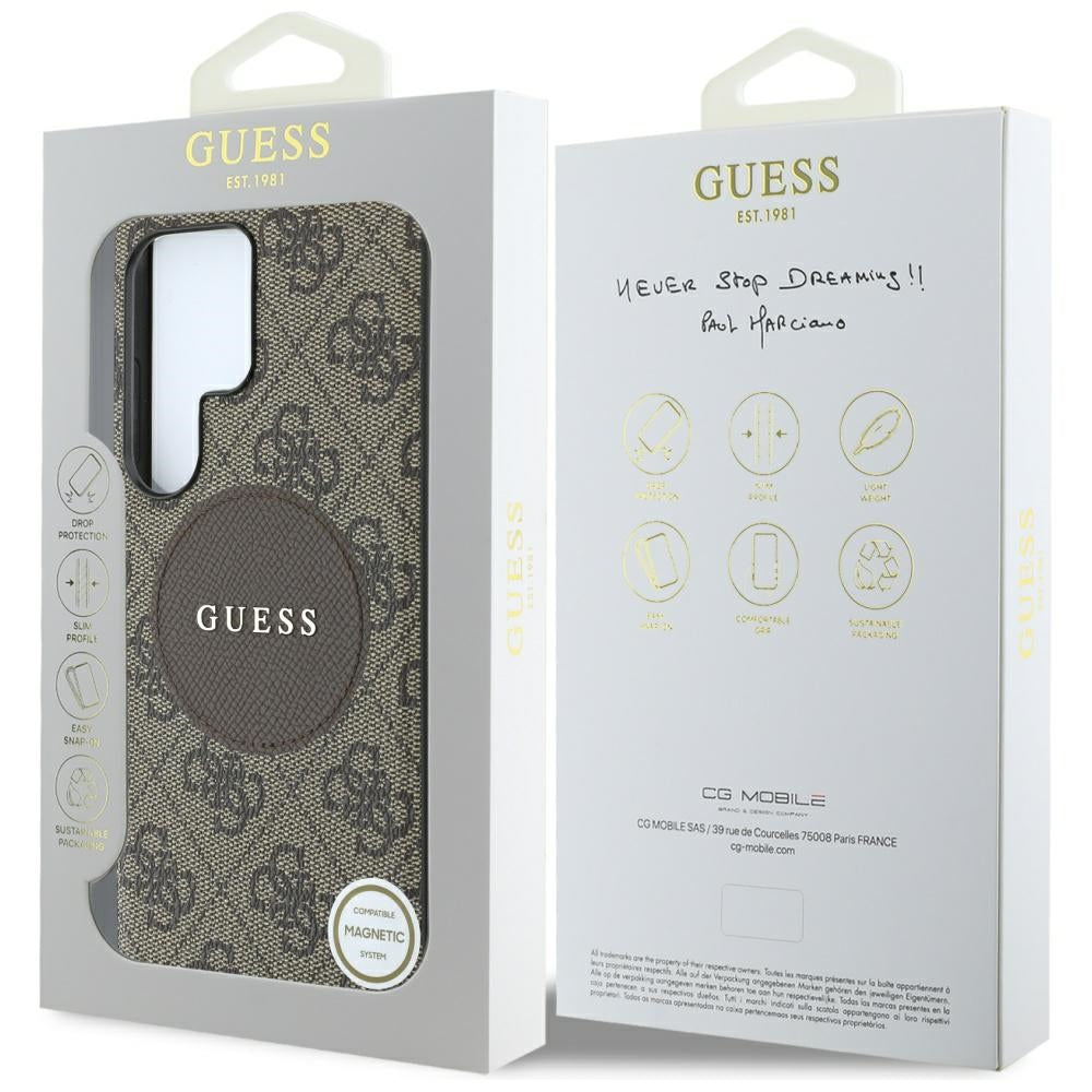 MagSafe tok Samsung Galaxy S25 Ultra S938-hez, Guess, 4G Circle Classic Logo, Barna