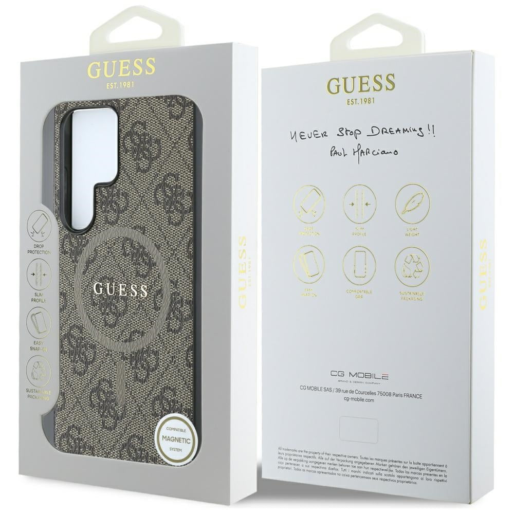 MagSafe tok Samsung Galaxy S25 Ultra S938-hez, Guess, 4G Ring Classic Logo, Barna