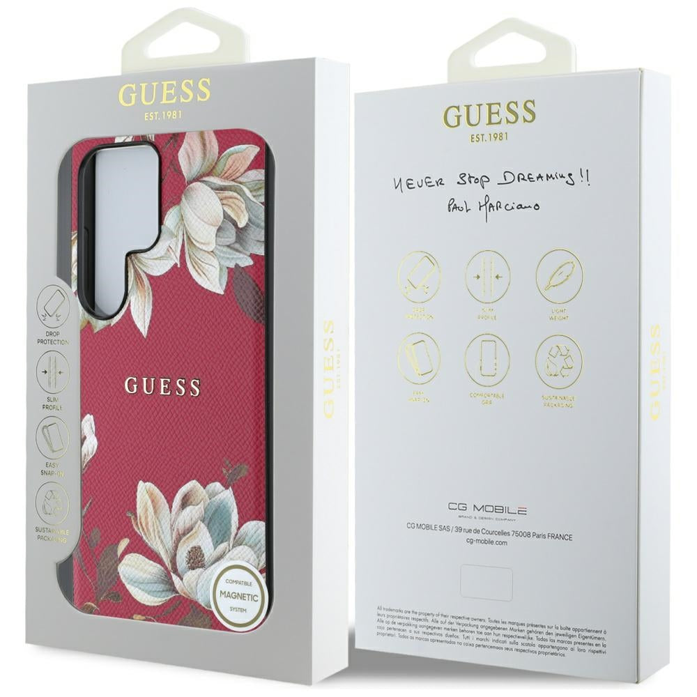 MagSafe tok Samsung Galaxy S25 Ultra S938-hez, Guess, Grained Flowers, Fucsia