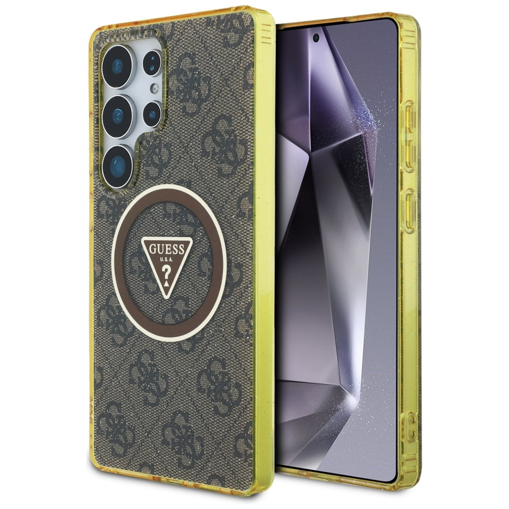 MagSafe tok Samsung Galaxy S25 Ultra S938-hez, Guess, IML Glitter 4G Circle Triangle, Barna