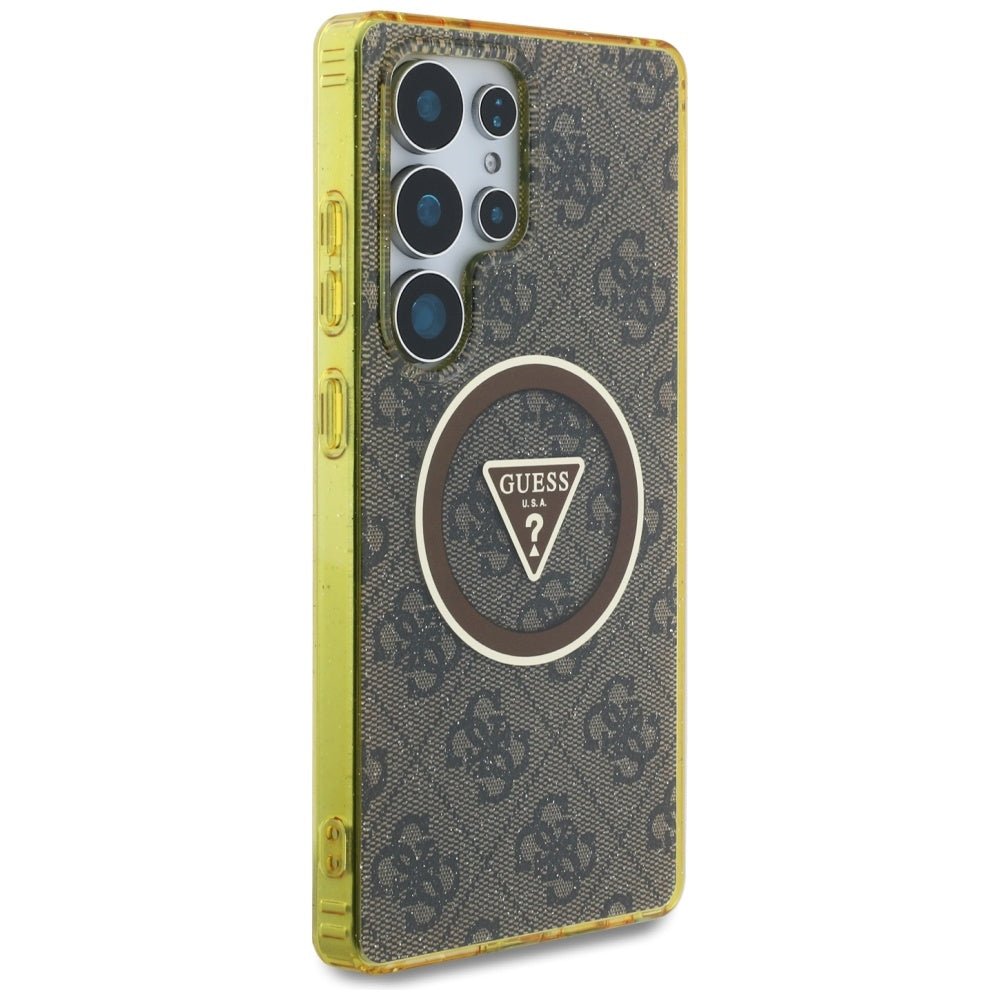 MagSafe tok Samsung Galaxy S25 Ultra S938-hez, Guess, IML Glitter 4G Circle Triangle, Barna