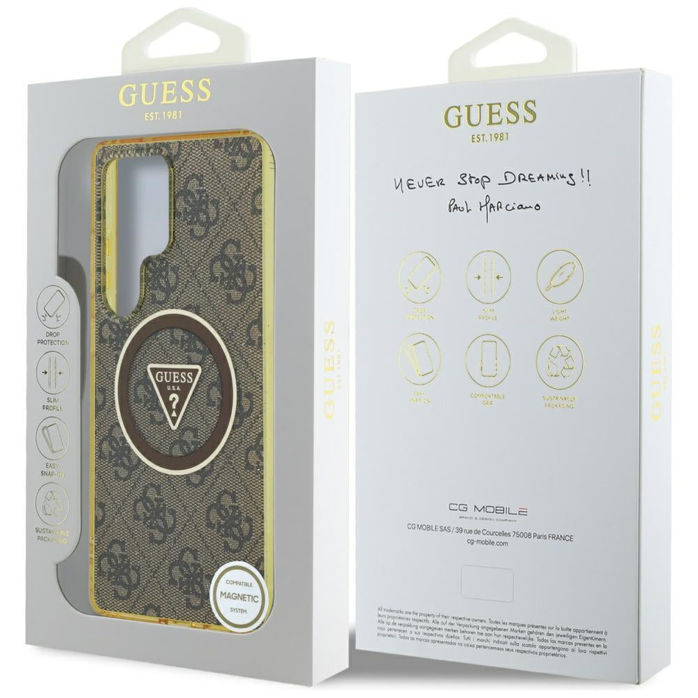 MagSafe tok Samsung Galaxy S25 Ultra S938-hez, Guess, IML Glitter 4G Circle Triangle, Barna