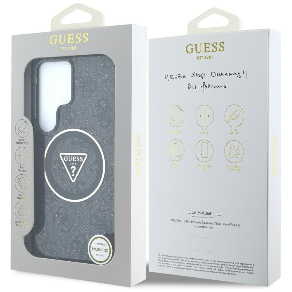 MagSafe tok Samsung Galaxy S25 Ultra S938-hez, Guess, IML Glitter 4G Circle Triangle, Fekete