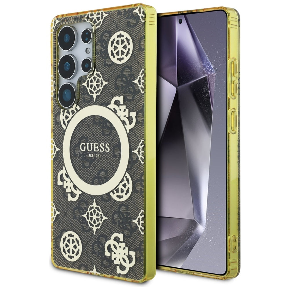 MagSafe tok Samsung Galaxy S25 Ultra S938-hez, Guess, IML Peony On 4G Background, Barna