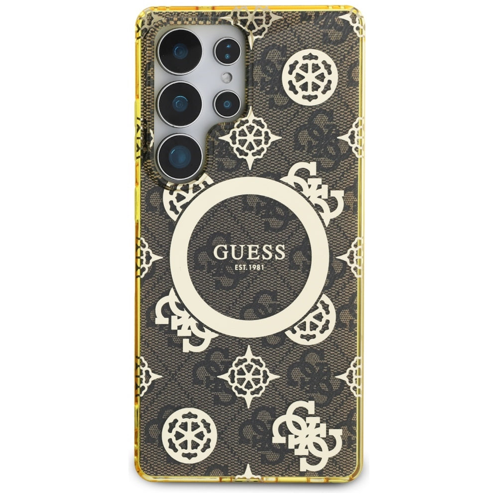 MagSafe tok Samsung Galaxy S25 Ultra S938-hez, Guess, IML Peony On 4G Background, Barna